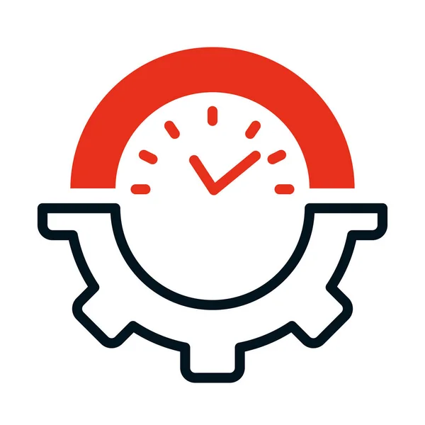 Horloge avec roue dentée icône, demi-ligne style demi-couleur — Image vectorielle