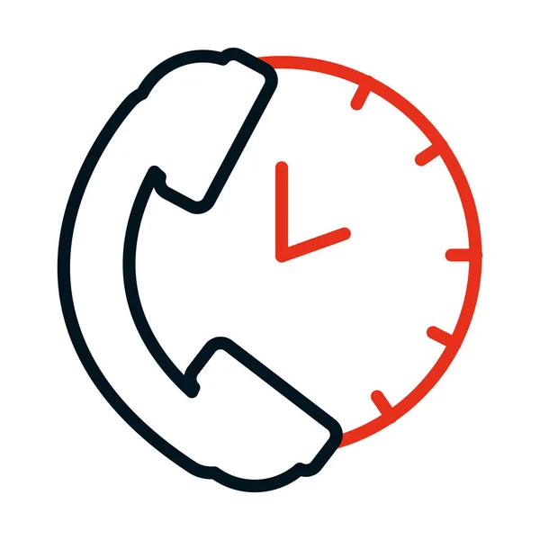 Telefon und Uhr-Symbol, halbe Linie, halber Farbstil — Stockvektor