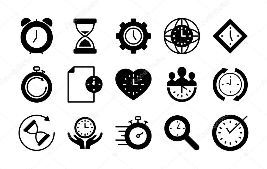 hourglass and time icon set, silhouette style