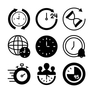 Kronometre ve saat simgesi seti, siluet biçimi
