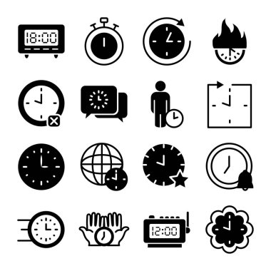dijital saat ve zaman simgesi seti, siluet biçimi