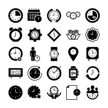 pictogram man ve saat simgesi seti, siluet biçimi