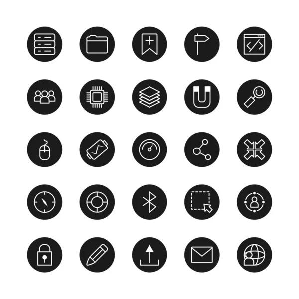 Compartir símbolo y conjunto de iconos de interfaz de usuario, estilo de bloque — Vector de stock