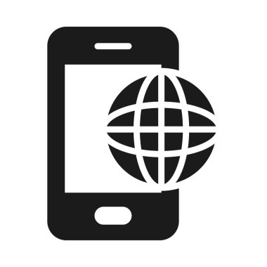 Küresel küre simgesine sahip akıllı telefon, siluet biçimi