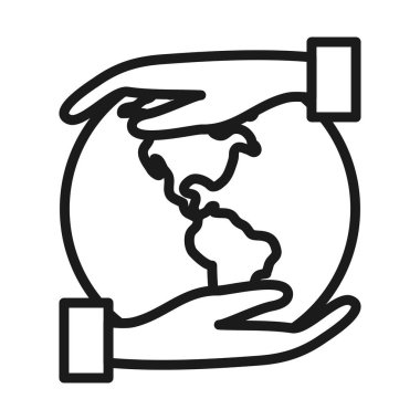 Dünya gezegeni ikonu olan eller, çizgi biçimi