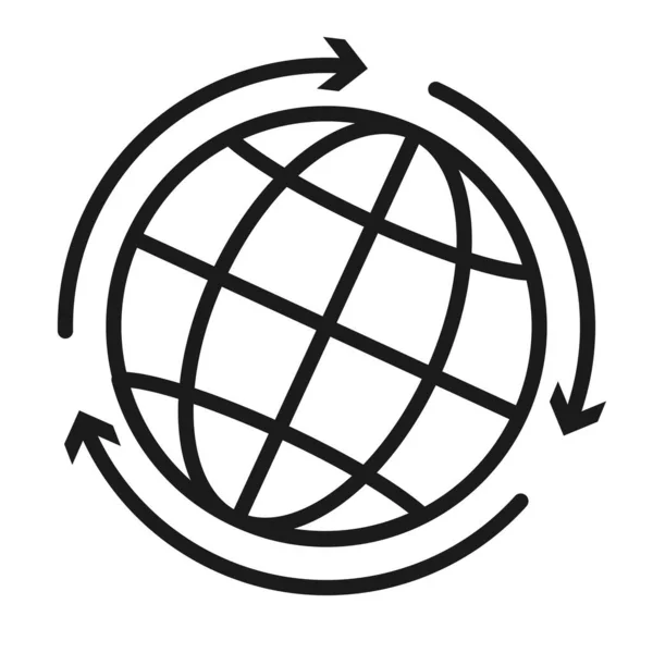 Esfera global con flechas alrededor, estilo de línea — Archivo Imágenes Vectoriales