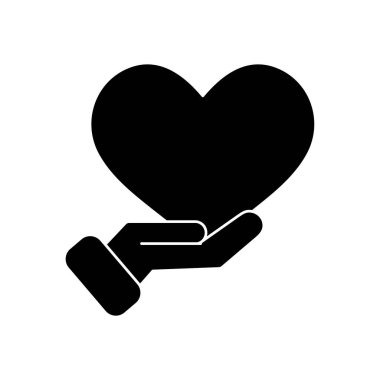 Bir kalp simgesini tutan el, siluet tarzı.