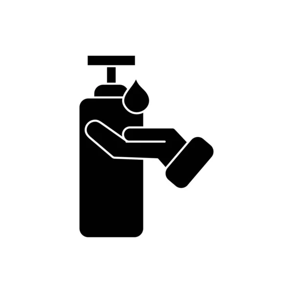 Bottiglia di gel antibatterico e icona della mano, stile silhouette — Vettoriale Stock