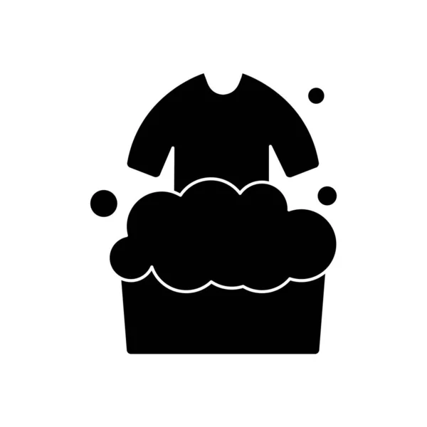 Seau avec eau savonneuse et icône des vêtements de lavage, style silhouette — Image vectorielle