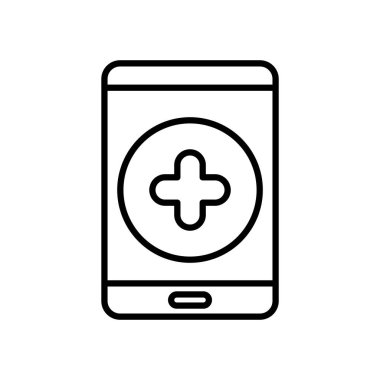 Tıbbi uygulama simgesine sahip akıllı telefon, satır biçimi