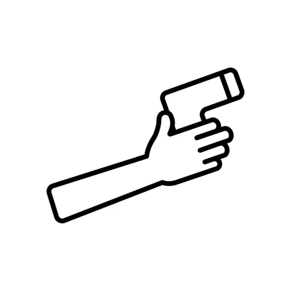 Mão segurando um ícone de termômetro infravermelho, estilo de linha —  Vetores de Stock