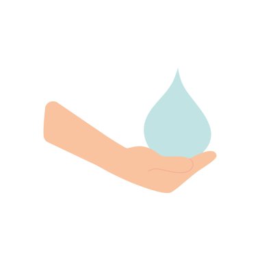 Bir su damlası simgesini tutan el, düz stil.