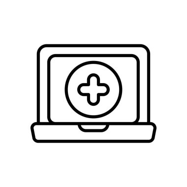 dizüstü bilgisayar ve tıbbi haç simgesi, satır biçimi