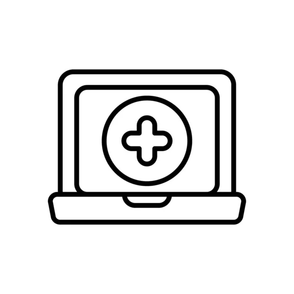 Laptop dator och medicinsk kors ikon, linje stil — Stock vektor