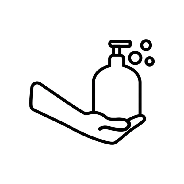 Hand met een zeepfles pictogram, lijn stijl — Stockvector