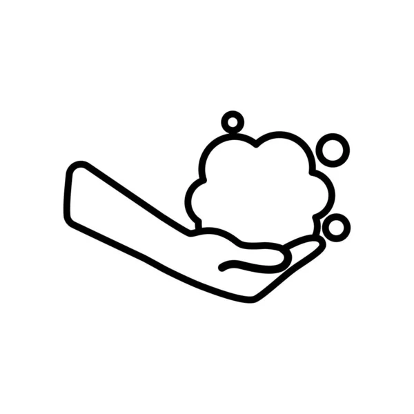 Hand met schuimige zeep icoon, lijn stijl — Stockvector
