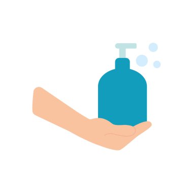 Düz bir sabun şişesi ikonu tutan el.