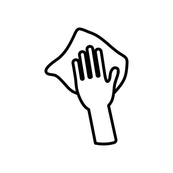 Mão com ícone de tecido de limpeza, estilo de linha — Vetor de Stock