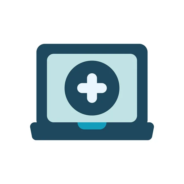 Laptop computer and medical cross icon, flat style — Stock Vector