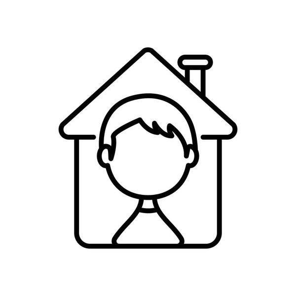 Concepto de la estancia en casa, hombre avatar en el icono de la casa, estilo de línea — Vector de stock