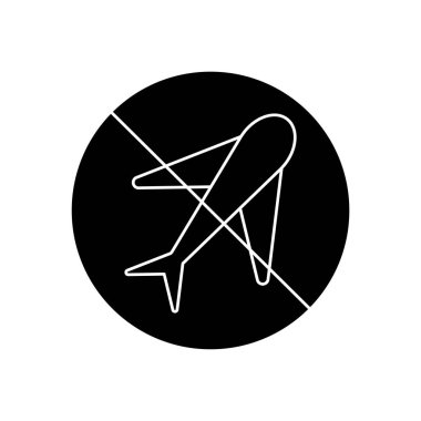 uçuş sembolü değil, uçak simgesi ile yasak işaret, siluet tarzı