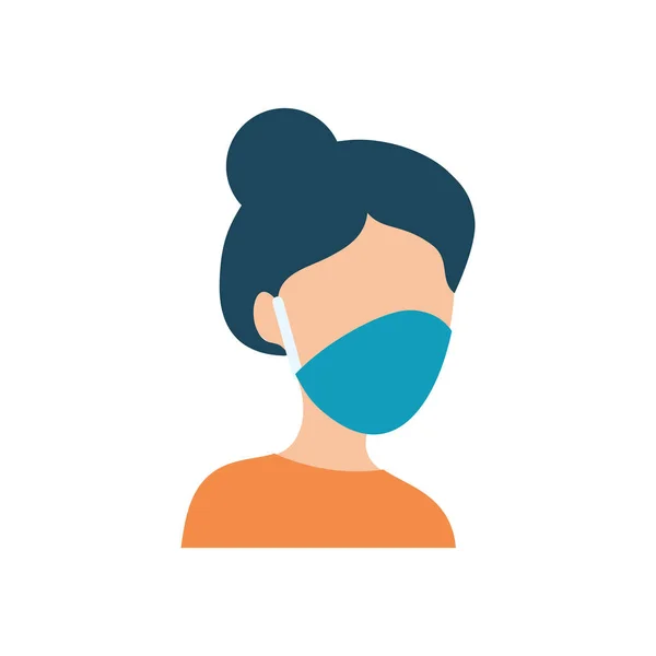 保護された口マスクのアイコンを持つアバターの女性フラットスタイル — ストックベクタ