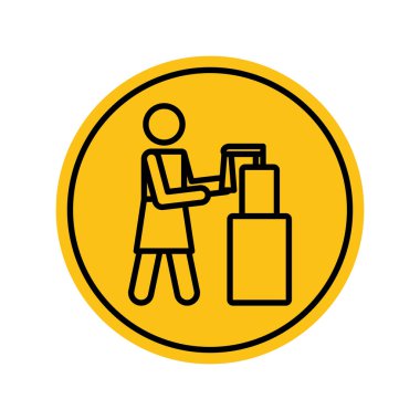 Piktogramlı kadın antibakteriyel sabun dağıtıcısını itiyor, siluet biçimini engelliyor