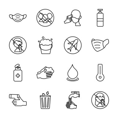 kızılötesi termometre ve covid 19 simge seti, satır biçimi