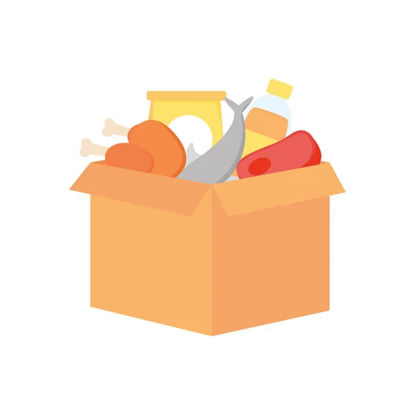 Boîte avec des produits d'épicerie et de la nourriture, style détaillé — Image vectorielle