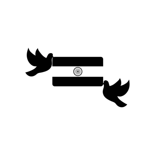 Indien Unabhängigkeitstag Konzept, Tauben mit indischer Flagge Ikone, Silhouette-Stil — Stockvektor