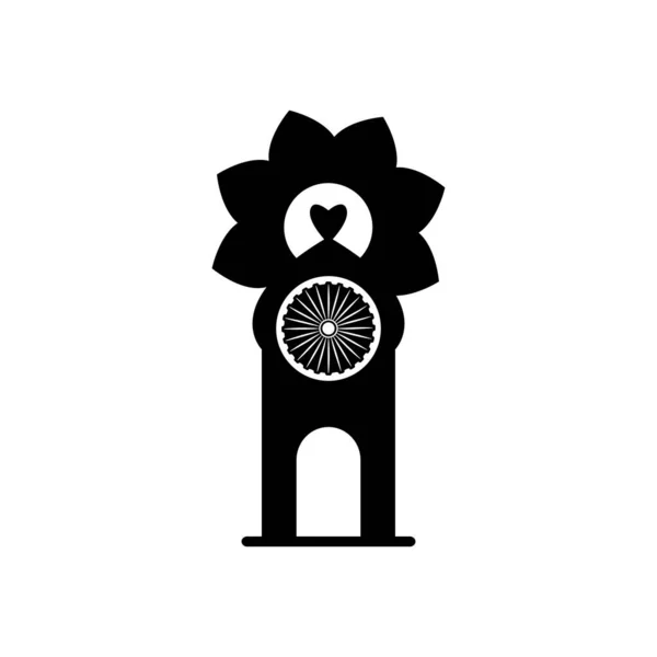 Indie Den nezávislosti koncept, doupě s květinami a ashoka symbol ikony čakra, silueta styl — Stockový vektor