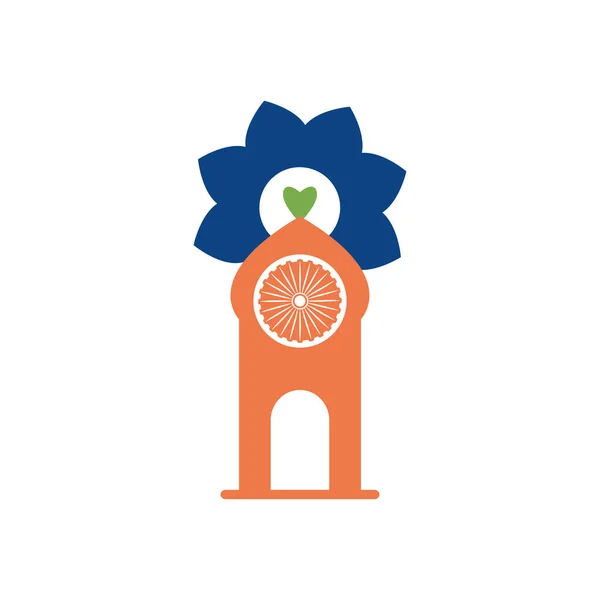 Indie Den nezávislosti koncept, doupě s květinami a ashoka Chakra symbol ikona, plochý styl — Stockový vektor