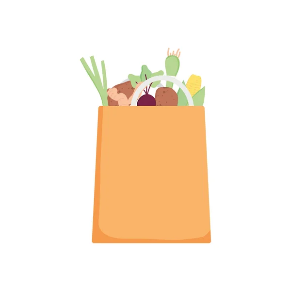 Bolsa de papel de supermercado con verduras, estilo detallado — Vector de stock