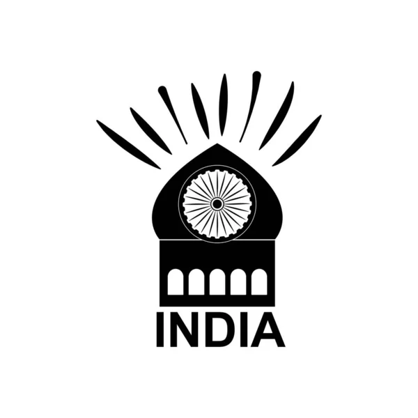 印度独立日的概念，印度清真寺与ashoka chakra图标，轮廓风格 — 图库矢量图片