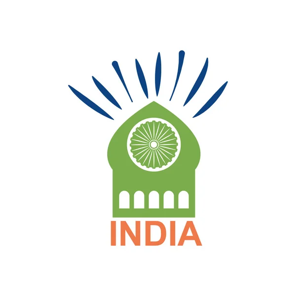 印度独立日的概念，印度清真寺与ashoka chakra图标，平面风格 — 图库矢量图片