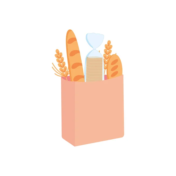 Sac en papier avec pains et épis de blé icône, style détaillé — Image vectorielle