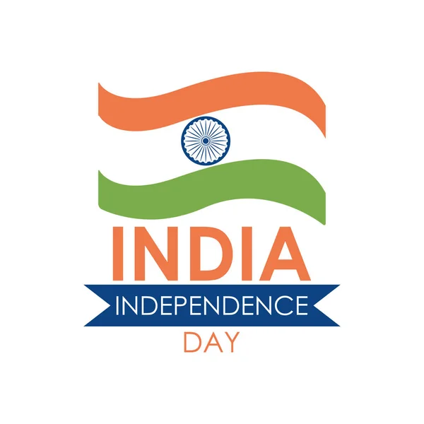 Indie Dzień Niepodległości liternictwo projekt z indyjskiej flagi i dekoracyjnej wstążki, płaski styl — Wektor stockowy