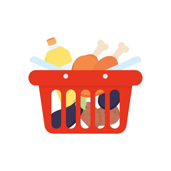 Nákupní košík s ikonou potravin a potravin, detailní styl — Stockový vektor