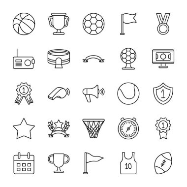 futbol topu ve oyun olay simgesi seti, satır biçimi