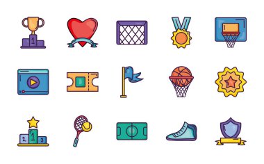 futbol sahası ve oyun olay simgesi seti, satır renk biçimi