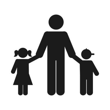 Küçük bir kız ve oğlanla resim sanatçısı, siluet tarzı.