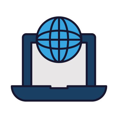 Çevrimiçi eğitim kavramı, küresel küre simgesine sahip dizüstü bilgisayar, satır ve dolum biçimi