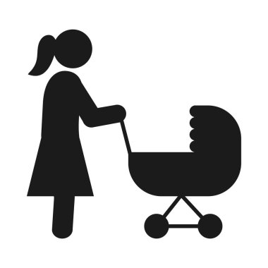 Piktogram kadın bebek arabası, siluet tarzı