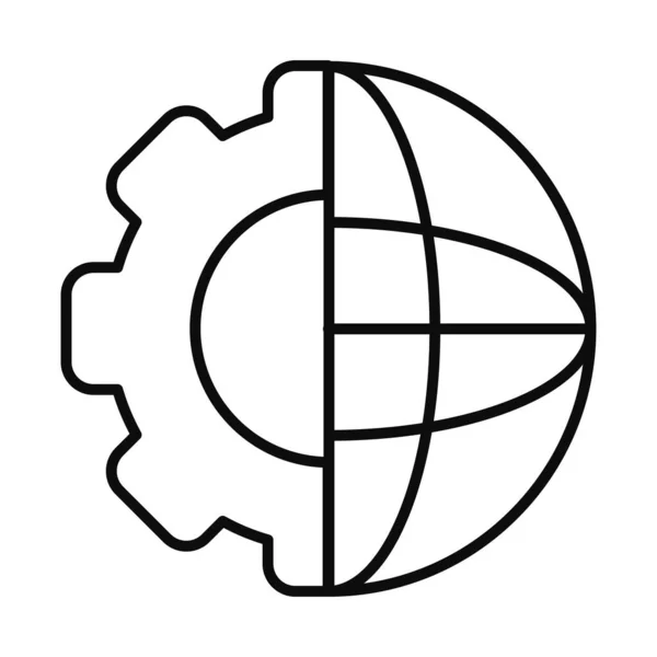 Halb Zahnrad, halb globale Kugel, Linienstil — Stockvektor