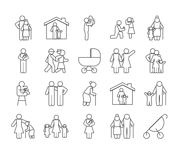 Alte Menschen und Piktogramm Menschen Icon Set, Linienstil — Stockvektor