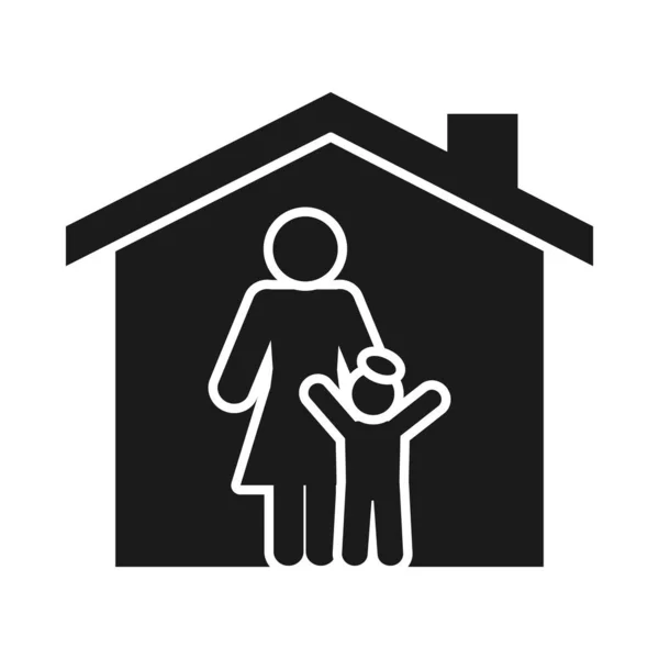 House with pictogram woman and boy, silhouette style — Stock Vector