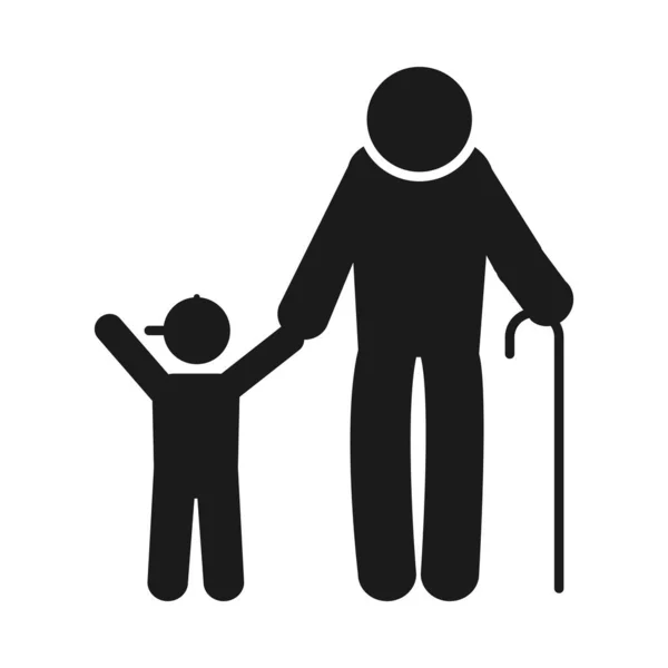Pittogramma vecchio uomo con un'icona bambino, stile silhouette — Vettoriale Stock