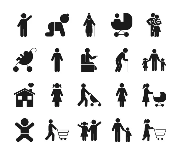 pictogram yaşlı insanlar ve aile simgesi seti, siluet biçimi