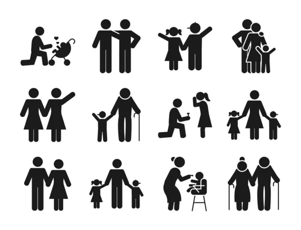 Pictograma personas y familia icono conjunto, estilo silueta — Archivo Imágenes Vectoriales