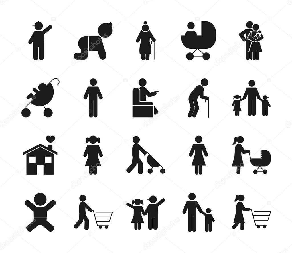 pictogram old people and family icon set, silhouette style